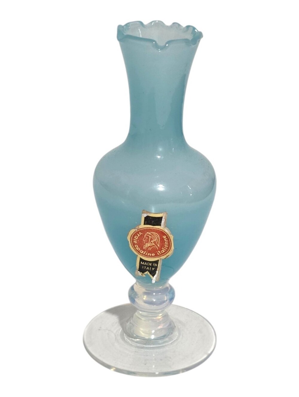 Vraie Opaline Italienne Blue Glass Miniature Bud Vase Vintage Mid-century 4.5"